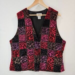 Koret Vintage Floral Velvet Retro Patchwork Vest Size 18 Jewel tone Artsy